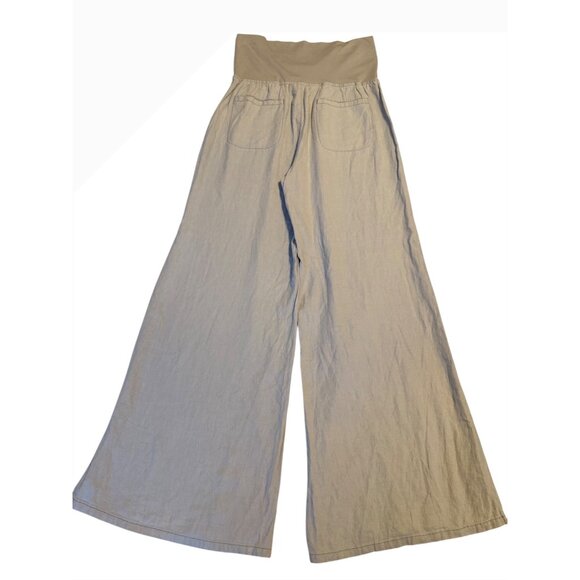 MEDIUM HEI HEI Anthropologie Wide Leg Linen Pants Foldover Band Khaki Gray - Picture 7 of 8